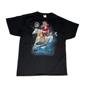 Dec 25th SANTA CAT Graphic Tee Shirt BELIEVE Unicorn Christmas Holiday Mens 2XL